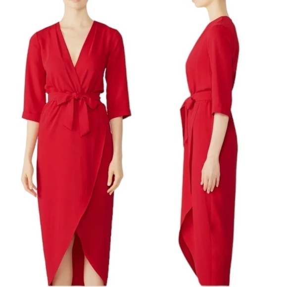 Amanda Uprichard Red Crepe Wrap Midi Maxi Dress Size P (0-2) - Picture 15 of 15